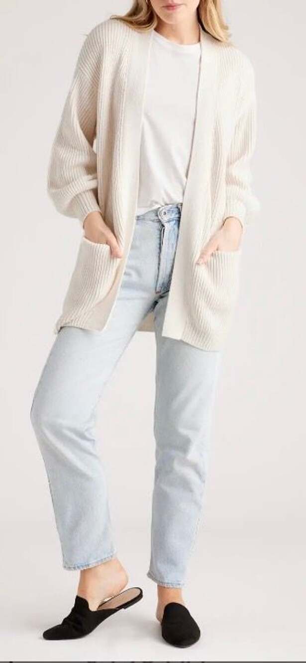 Quince 100% Organic Cotton Oversized Open Knot Cardigan Large Ivory White